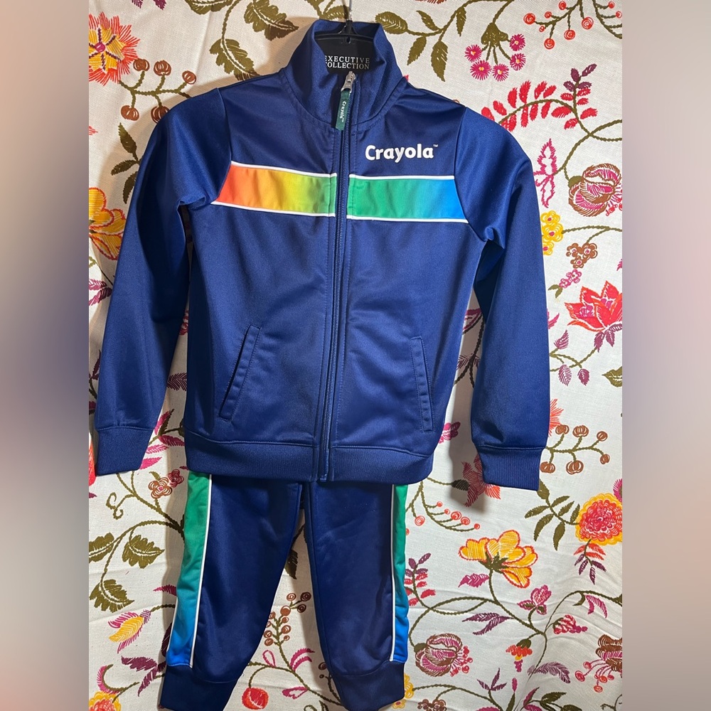 Crayola Two Piece Jogging Suit, Full Zip Jacket with Pants, Navy Blue, sz 6Med